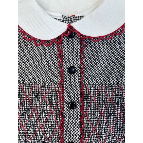 Baby Togs Smocked Dress Black Check Red Trim Girls 5 Puff Sleeve - Picture 4 of 9
